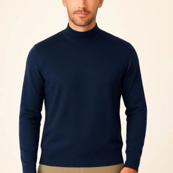 Yarım Boğaz Triko Kazak yumuşak dokulu Pamuklu ince Dokuma, uzun kollu Rahat Regular kalıp - Lacivert