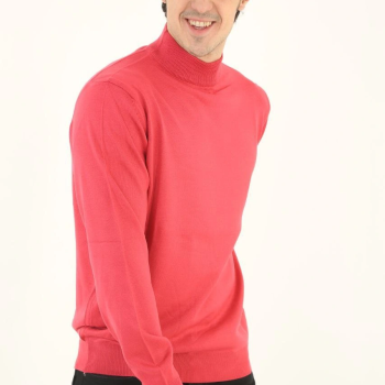 Yarım Boğaz Triko Kazak yumuşak dokulu Pamuklu ince Dokuma, uzun kollu Rahat Regular kalıp - Pembe