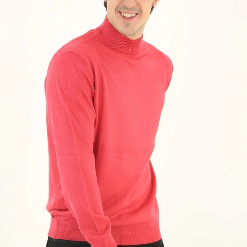 Yarım Boğaz Triko Kazak yumuşak dokulu Pamuklu ince Dokuma, uzun kollu Rahat Regular kalıp - Pembe