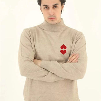 Yarım Boğazlı Baskılı Dokuma Triko - Bej -