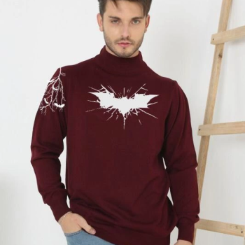 Yarım Boğazlı Baskılı Dokuma Triko - Bordo