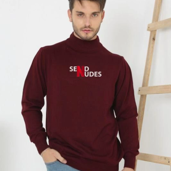 Yarım Boğazlı Baskılı Dokuma Triko - Bordo