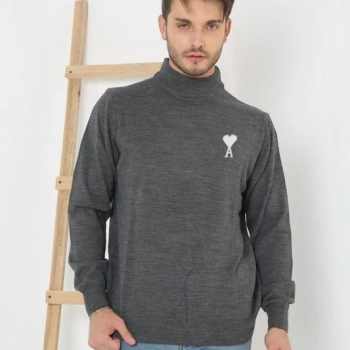 Yarım Boğazlı Baskılı Dokuma Triko - Füme -