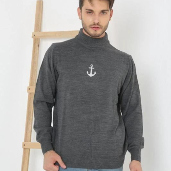 Yarım Boğazlı Baskılı Dokuma Triko - Füme -