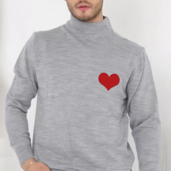 Yarım Boğazlı Baskılı Dokuma Triko - Gri