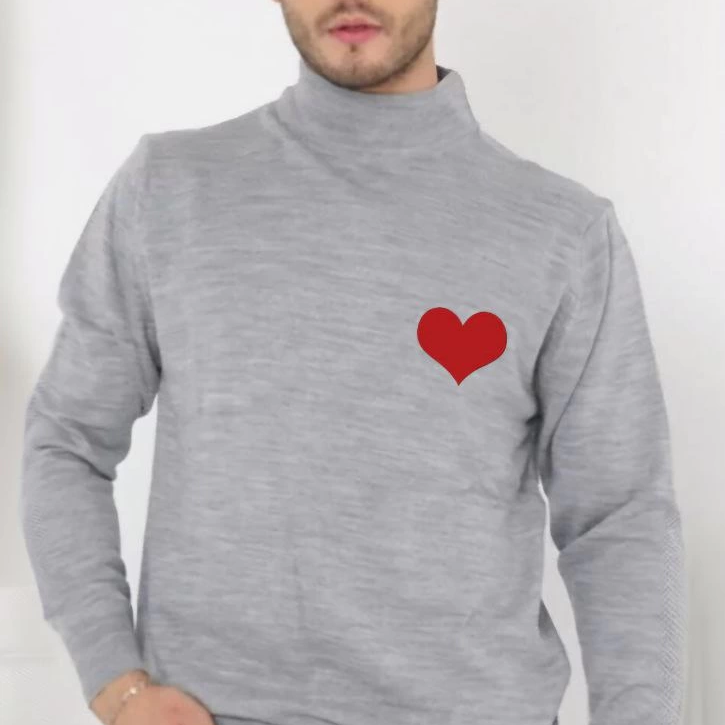 Yarım Boğazlı Baskılı Dokuma Triko - Gri