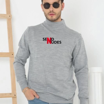 Yarım Boğazlı Baskılı Dokuma Triko - Gri