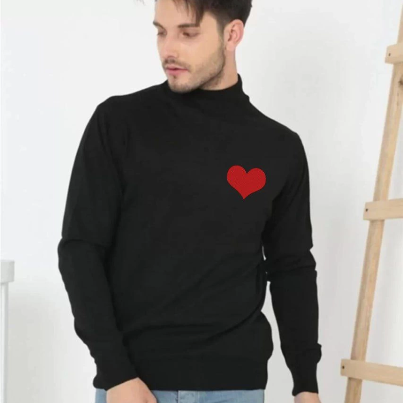 Yarım Boğazlı Baskılı Dokuma Triko - Siyah -