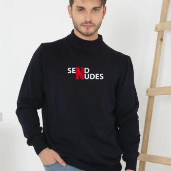 Yarım Boğazlı Baskılı Dokuma Triko - Siyah -