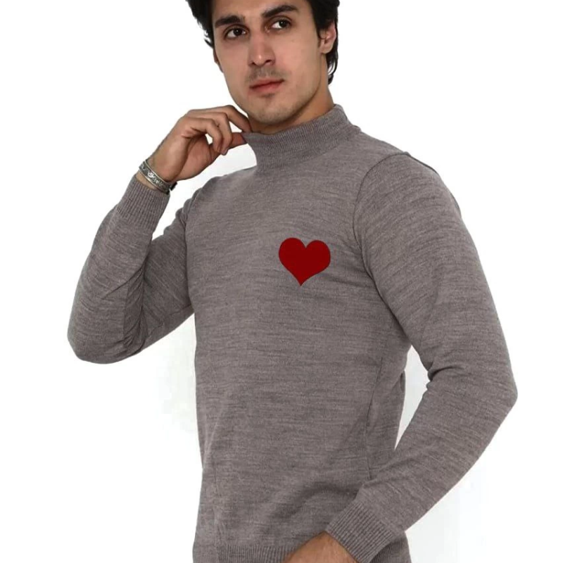 Yarım Boğazlı Baskılı Dokuma Triko - Vizon -