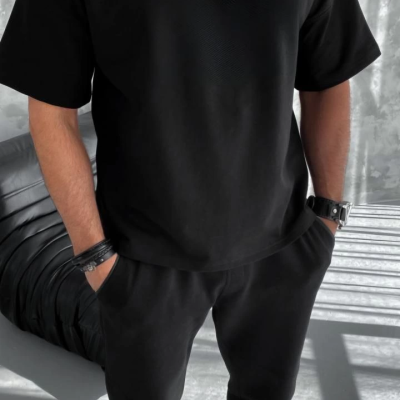 Yarım Fermuarlı Basic T-Shirt - Siyah -