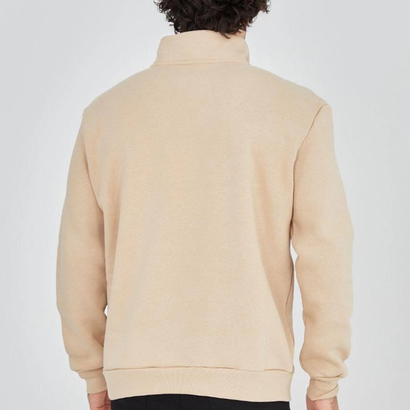 Yarım Fermuarlı Baskılı Sweat - Bej -