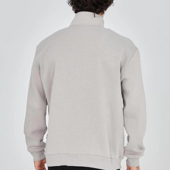Yarım Fermuarlı Baskılı Sweat - Boyalı Gri -
