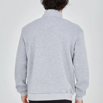 Yarım Fermuarlı Baskılı Sweat - Gri -