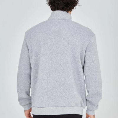Yarım Fermuarlı Baskılı Sweat - Gri -