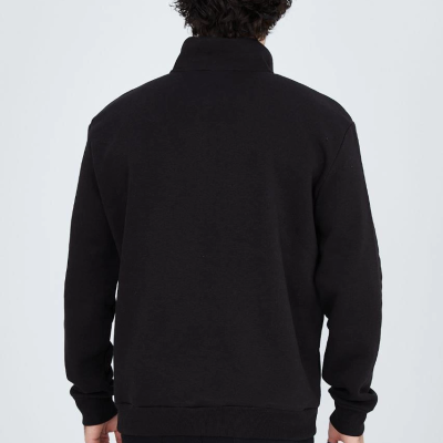 Yarım Fermuarlı Baskılı Sweat - Siyah