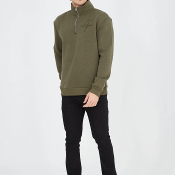 Yarım Fermuarlı Baskılı Sweat - Yeşil -