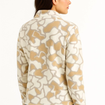 Yarım Fermuarlı Desenli Polar Sweat Yakalı, Uzun Kollu, Oversize Rahat Kalıp - Bej -