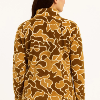 Yarım Fermuarlı Desenli Polar Sweat Yakalı, Uzun Kollu, Oversize Rahat Kalıp - Kahverengi -