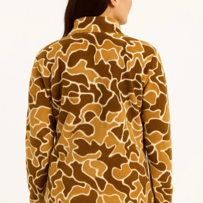 Yarım Fermuarlı Desenli Polar Sweat Yakalı, Uzun Kollu, Oversize Rahat Kalıp - Kahverengi -