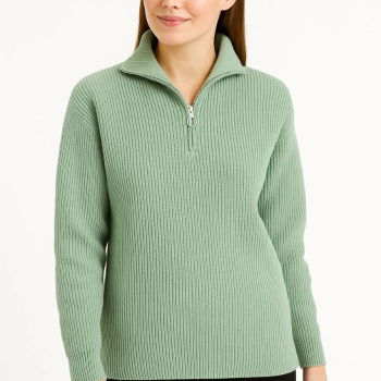 Yarım Fermuarlı Triko Kazak - Mint Yeşili -