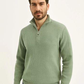 Yarım Fermuarlı Triko Kazak  Mint Yeşili -