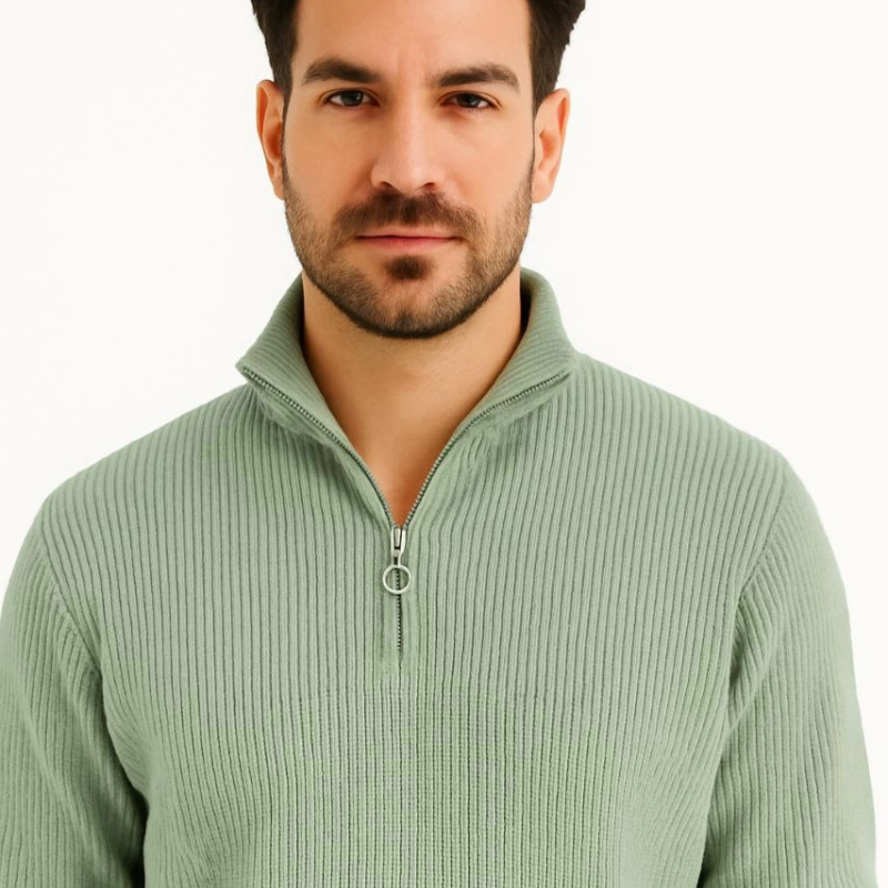 Yarım Fermuarlı Triko Kazak  Mint Yeşili -