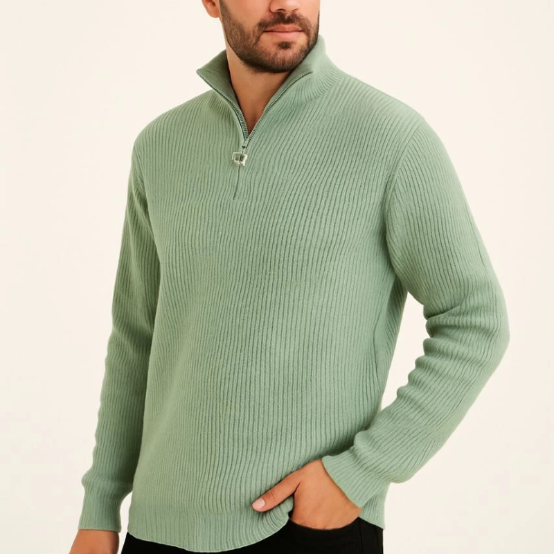 Yarım Fermuarlı Triko Kazak  Mint Yeşili -