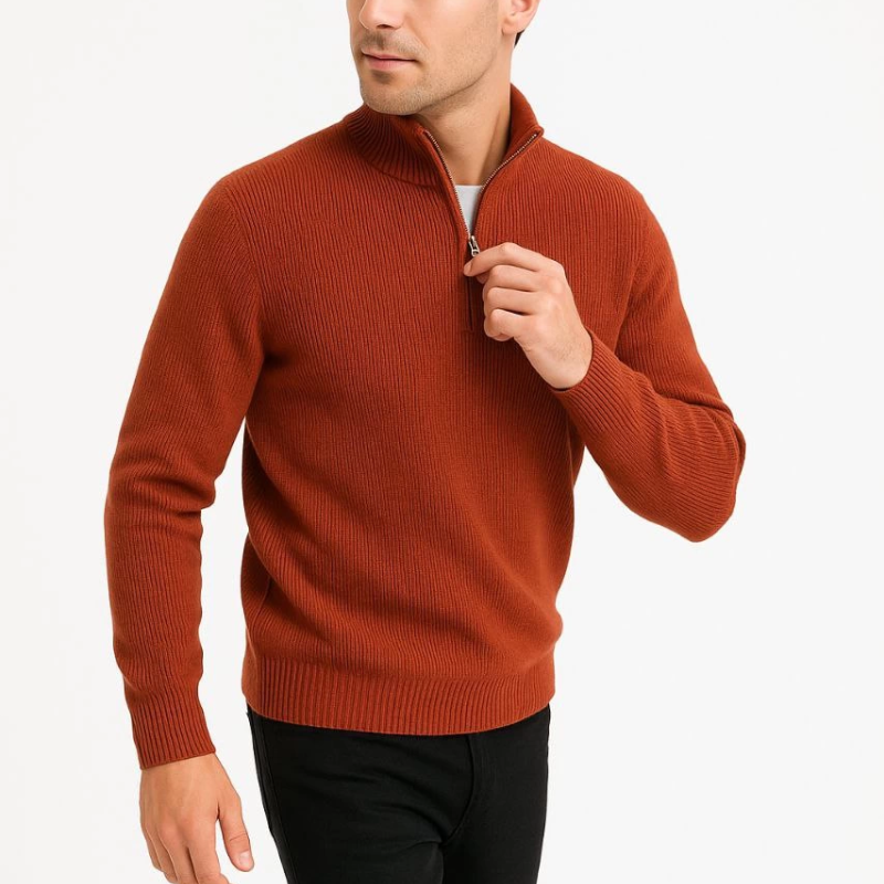 Yarım Fermuarlı Triko Kazak – Selanik Örgü, Dik Yaka, Pamuklu Dokuma, Oversize Uzun Kollu Kışlık Model - Füme