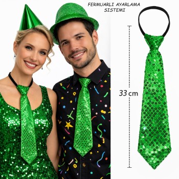 Yeşil Renk Pul Payetli Işıltılı Parti Kravatı 33 cm