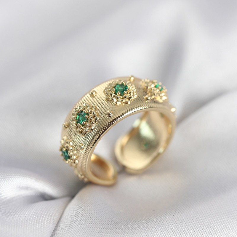 Yeşil Zirkon Taşlı Gold Renk Vintage Kadın Yüzük