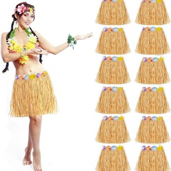 Yetişkin ve Çocuk Uyumlu Saman Renk Hawaii Etek 12 Adet