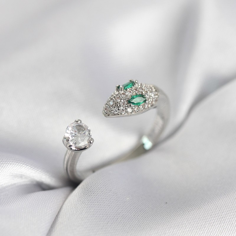 Yılan Model Zirkon Taşlı Gümüş Renk Kadın Yüzük