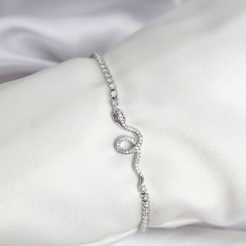 Yılan Model Zirkon Taşlı Gümüş Renk Pirinç Su Yolu Kadın Bileklik