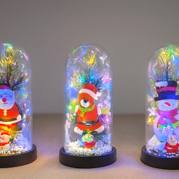 Yılbaşı Temalı Işıklı Dekoratif Cam Fanus - Model 8