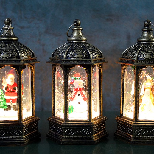 Yılbaşı Temalı Işıklı Kar Küresi Siyah Tasarım