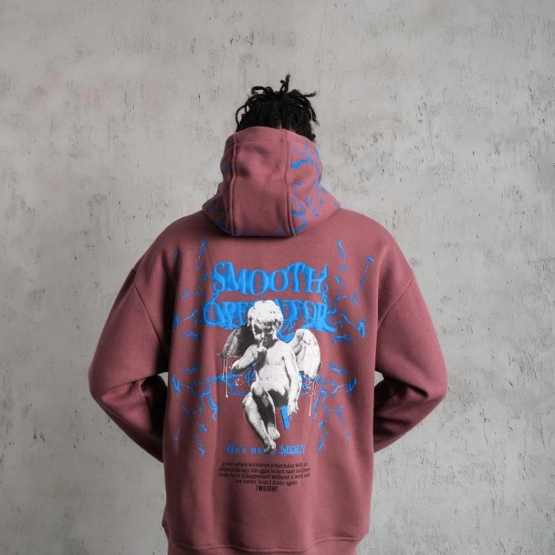 Yıldırım Baskılı Kapşonlu Sweat - Gül Kurusu