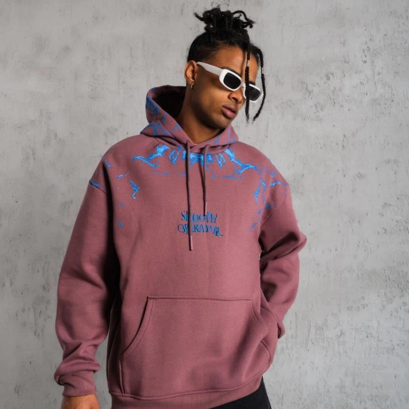 Yıldırım Baskılı Kapşonlu Sweat - Gül Kurusu