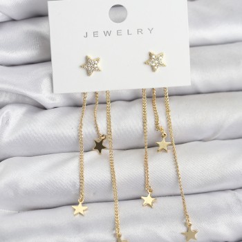 Yıldız Model Gold Renk Pirinç Sallantılı Kadın Küpe