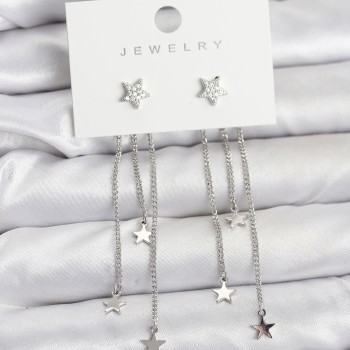 Yıldız Model Gümüş Renk Pirinç Sallantılı Kadın Küpe