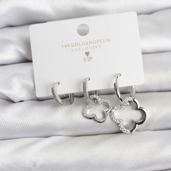 Yonca Model Gümüş Renk Pirinç 3'lü Kadın Küpe Seti