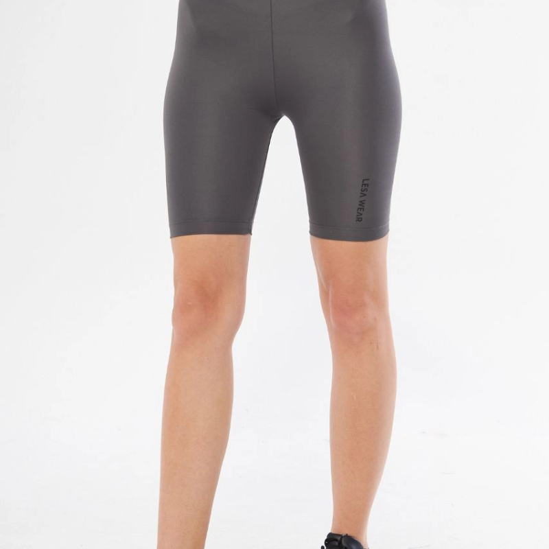 Yüksek Bel Biker Sporcu Şort - Füme