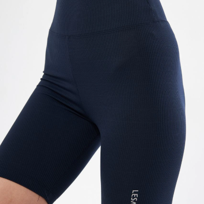 Yüksek Bel Fitilli Biker Baskılı Şort - Lacivert