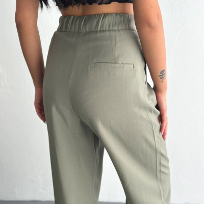 Yüksel Bel Beli Bağcıklı Cepli Rahat Paça Pantalon - Su Yeşili -