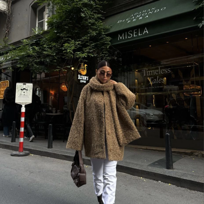 Yün Cıkartılabilen Atkılı ,Kaban İkili Takım- Kahve