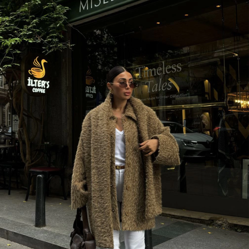 Yün Cıkartılabilen Atkılı ,Kaban İkili Takım- Kahve