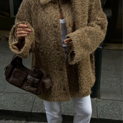 Yün Cıkartılabilen Atkılı ,Kaban İkili Takım- Kahve