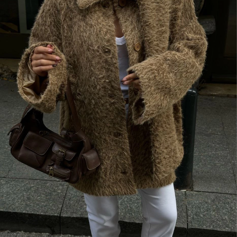 Yün Cıkartılabilen Atkılı ,Kaban İkili Takım- Kahve