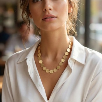 Yuvarlak Plaka Model Gold Renk Kadın Kolye