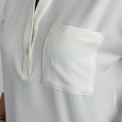 Z Krep   Crop Yakalı Gömlek İlik Düğmeli Üç Çeyrek Sleeve Kol - Beyaz -